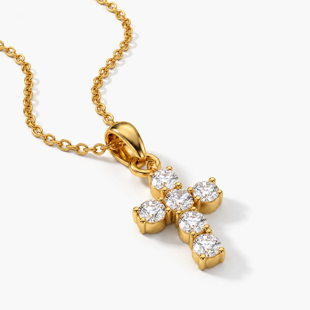Quiet Faith Crystal Cross Necklace - quiet faith gold thumbnail