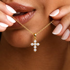 Quiet Faith Crystal Cross Necklace - quiet faith gold hand detail