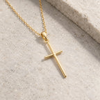 Quiet Grace Cross Necklace - macro gold stone
