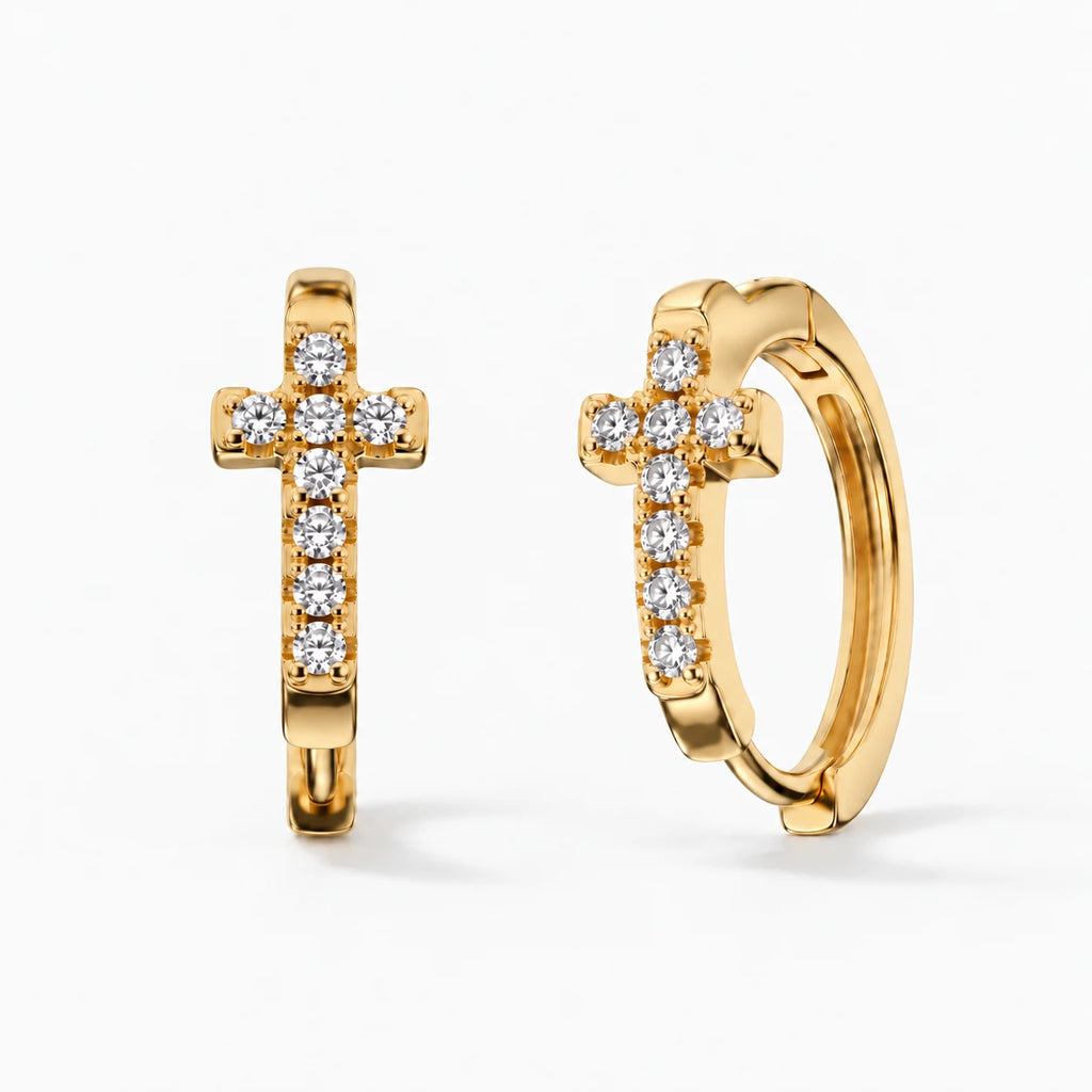Radiant Cross Huggie Hoops - thumbnail gold