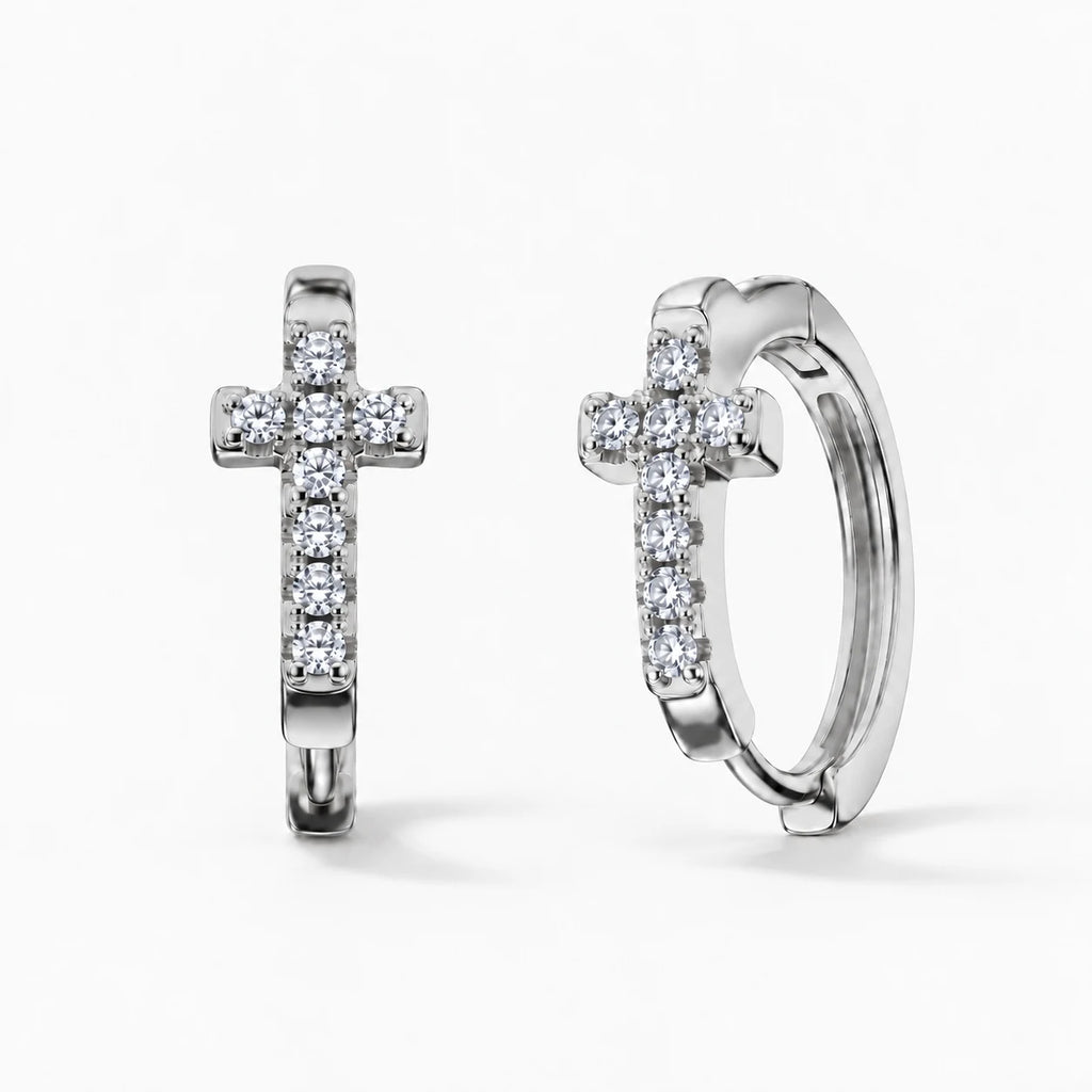 Radiant Cross Huggie Hoops - thumbnail silver