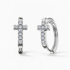Radiant Cross Huggie Hoops - thumbnail silver