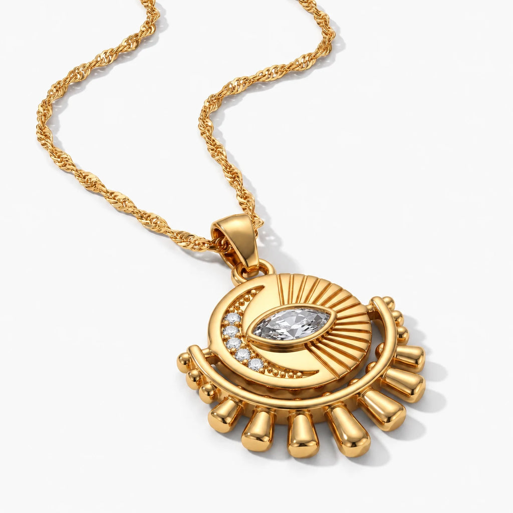 Radiant Eye Medallion Necklace - thumbnail gold