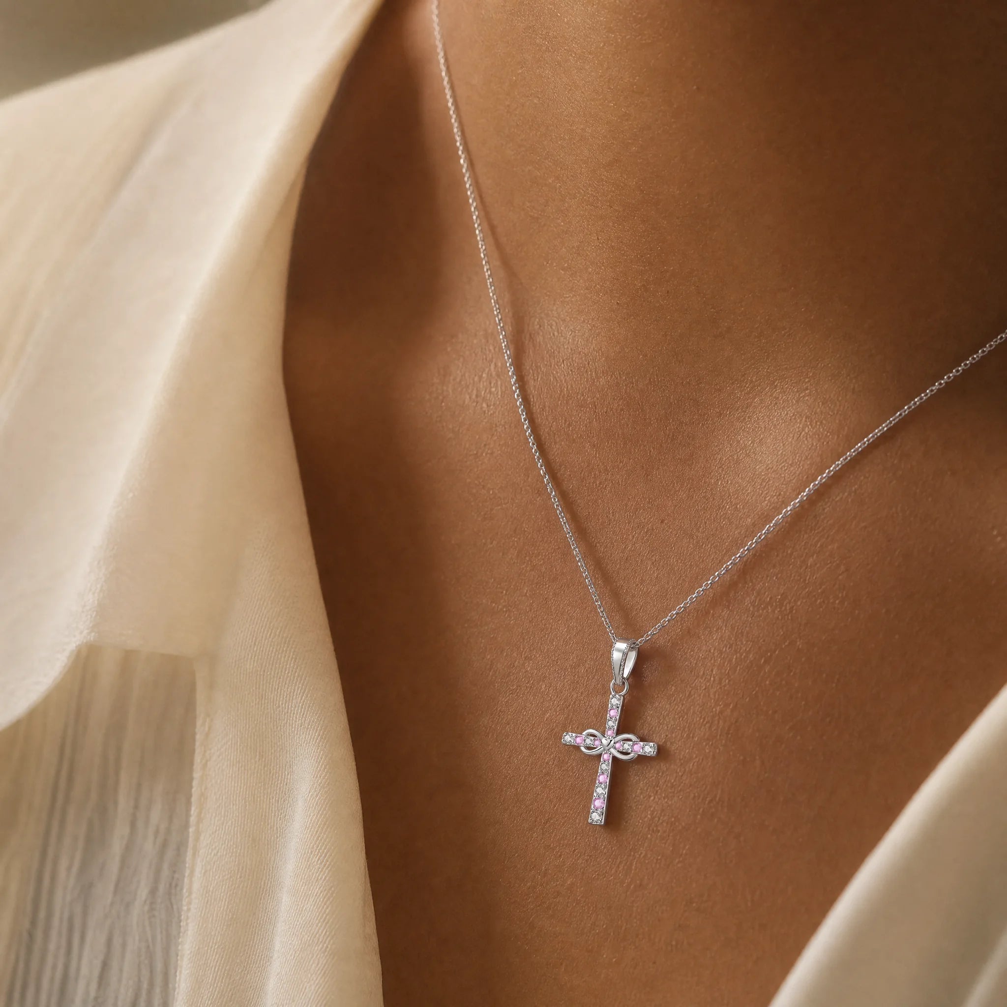 CALEO lifestyle necklace image - Pink Crystal Cross Dangle Charm - 2026-07-22