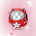 CALEO Japanese charm thumbnail - Red Lucky Cat Charm - pink star background - 2026-07-22