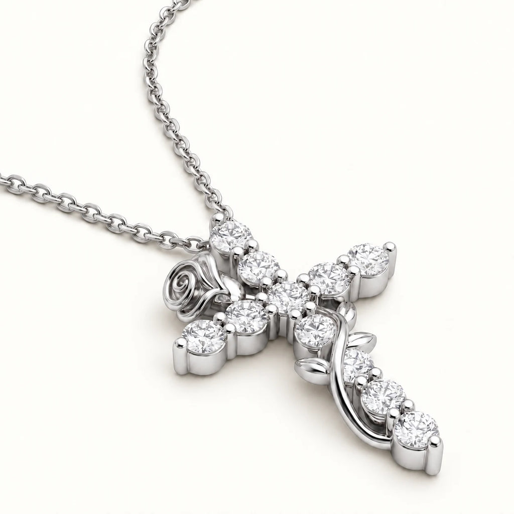 Rosevine Cross Necklace - rosevine cross silver thumbnail