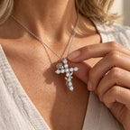 Rosevine Cross Necklace - rosevine cross silver closeup