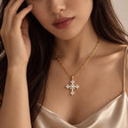Sacred Radiance Cross Necklace - lifestyle gold champagne