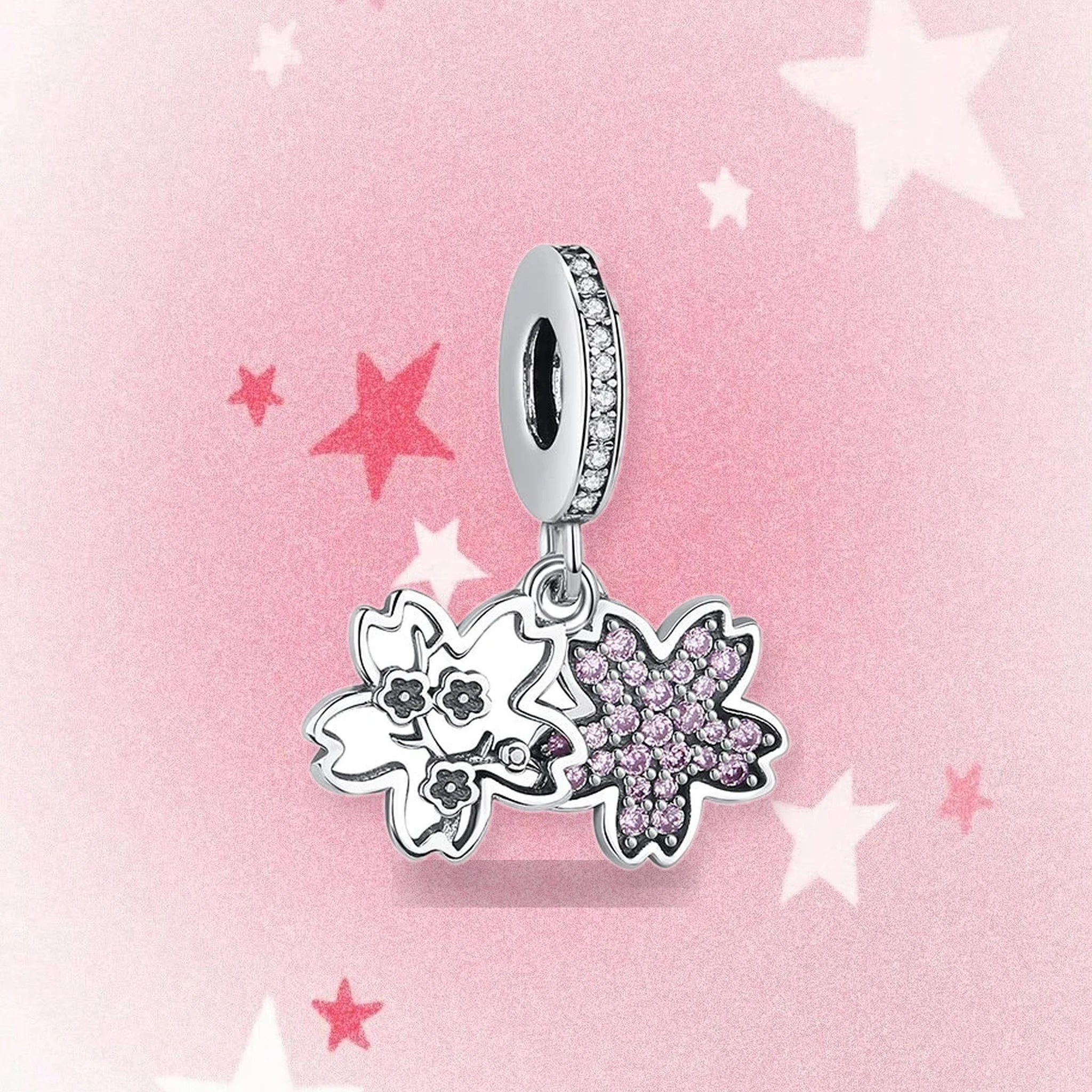 CALEO Japanese charm thumbnail - Sakura Blossom Dangle Charm - pink star background - 2026-07-22