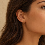 Sculpted Dome Huggie Hoops - lifestyle gold ear