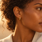 Sculpted Dome Huggie Hoops - lifestyle gold sunset