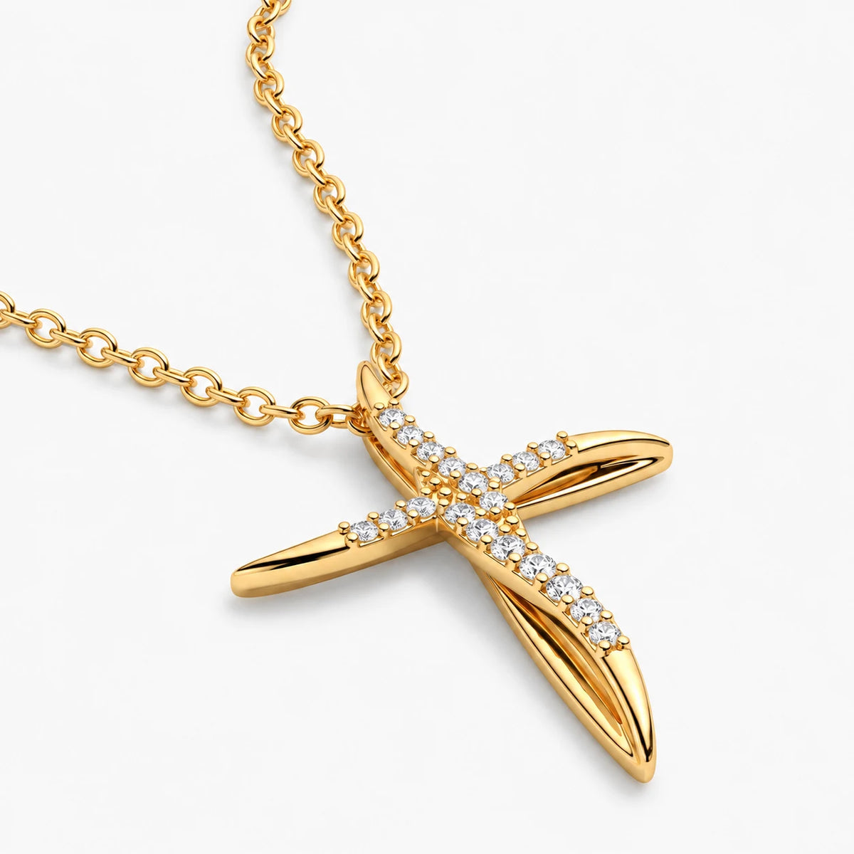 Seraph Curve Cross Necklace - thumbnail gold