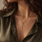 Serena Cross Necklace - lifestyle gold olive