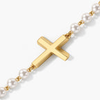 Serene Pearl Cross Necklace - thumbnail gold