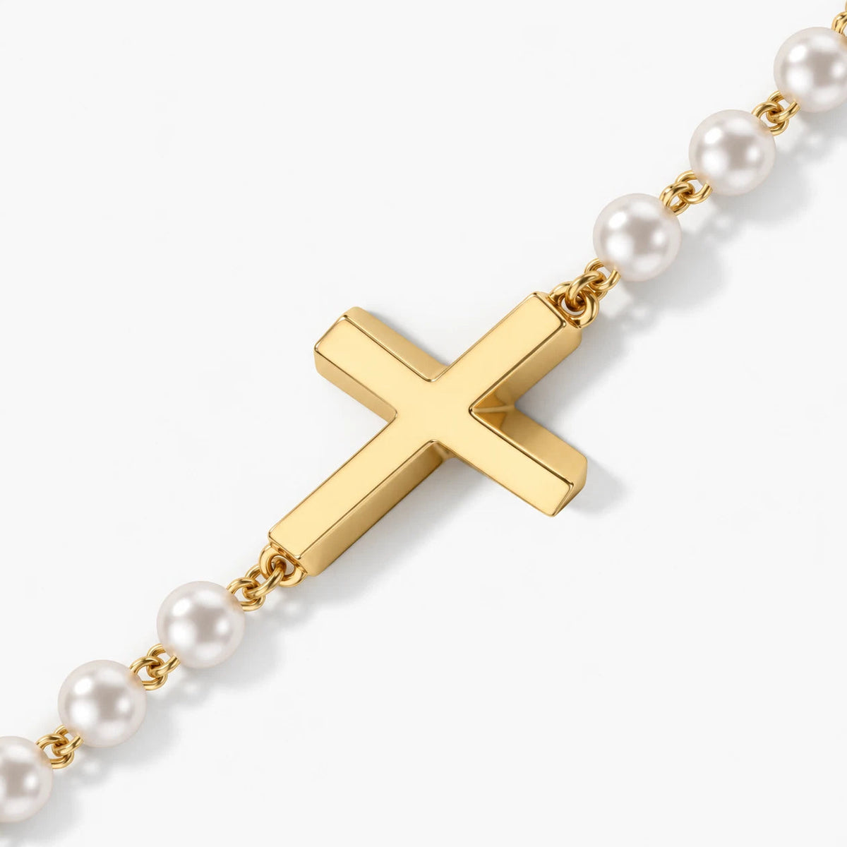 Serene Pearl Cross Necklace - thumbnail gold