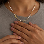 Serene Pearl Cross Necklace - lifestyle gold overlap