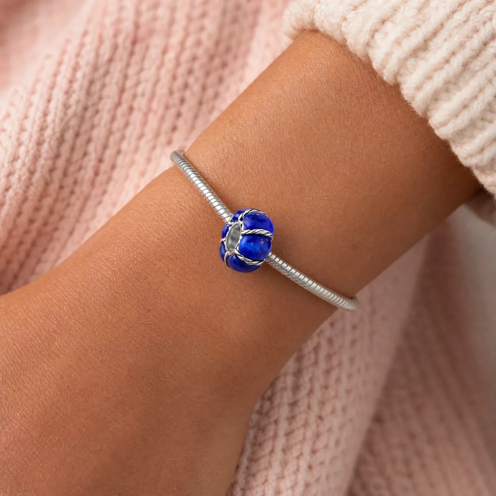 Silver Blue Murano Glass Bead Charm lifestyle jewelry photo