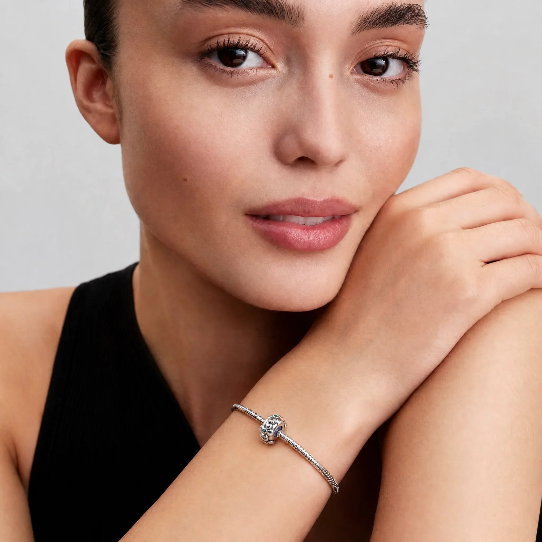Silver Floral Vine Spacer Charm lifestyle jewelry image
