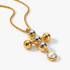 Solace Dome Cross Necklace - thumbnail gold