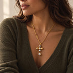 Solace Dome Cross Necklace - lifestyle gold olive