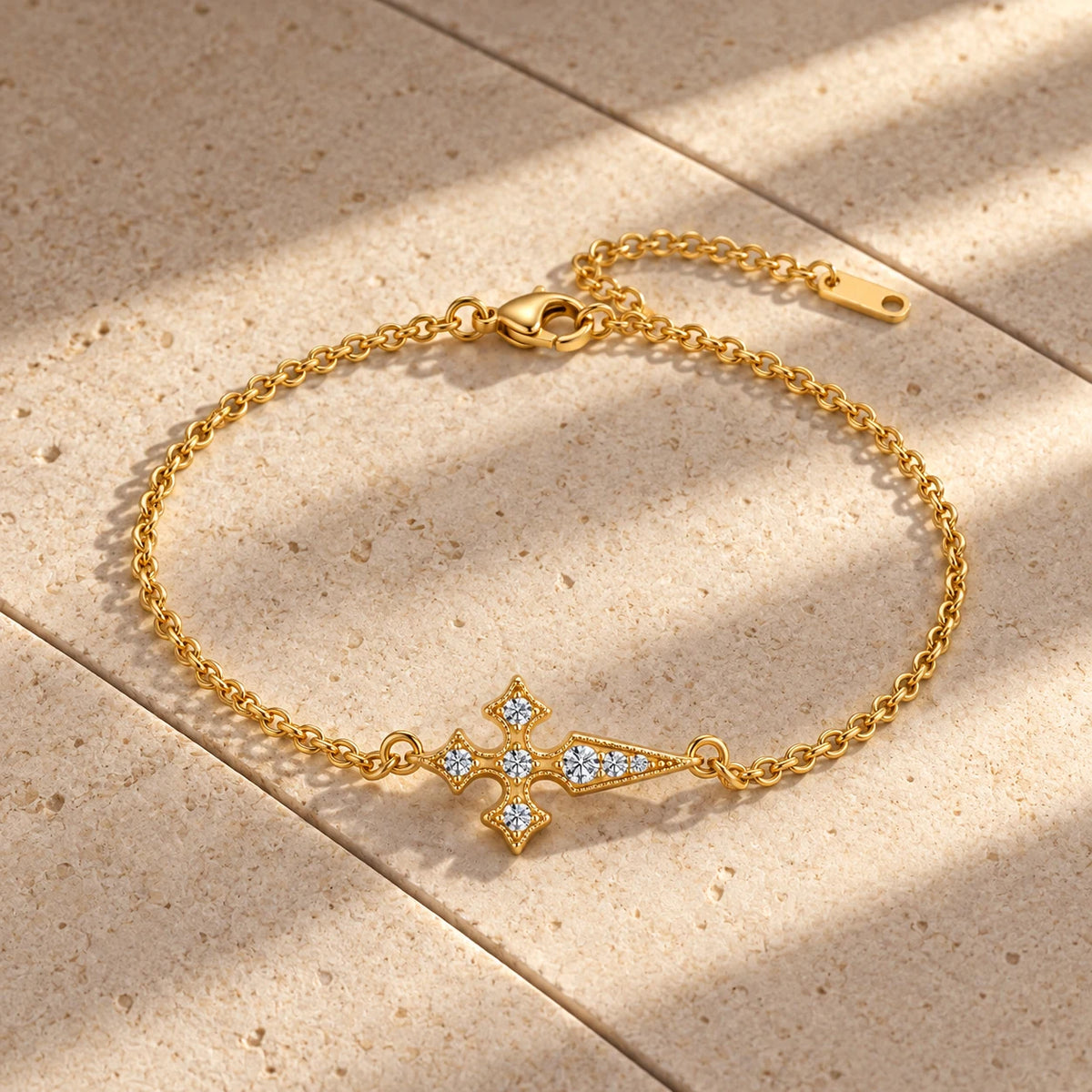 Sovereign Light Cross Bracelet - still life gold travertine