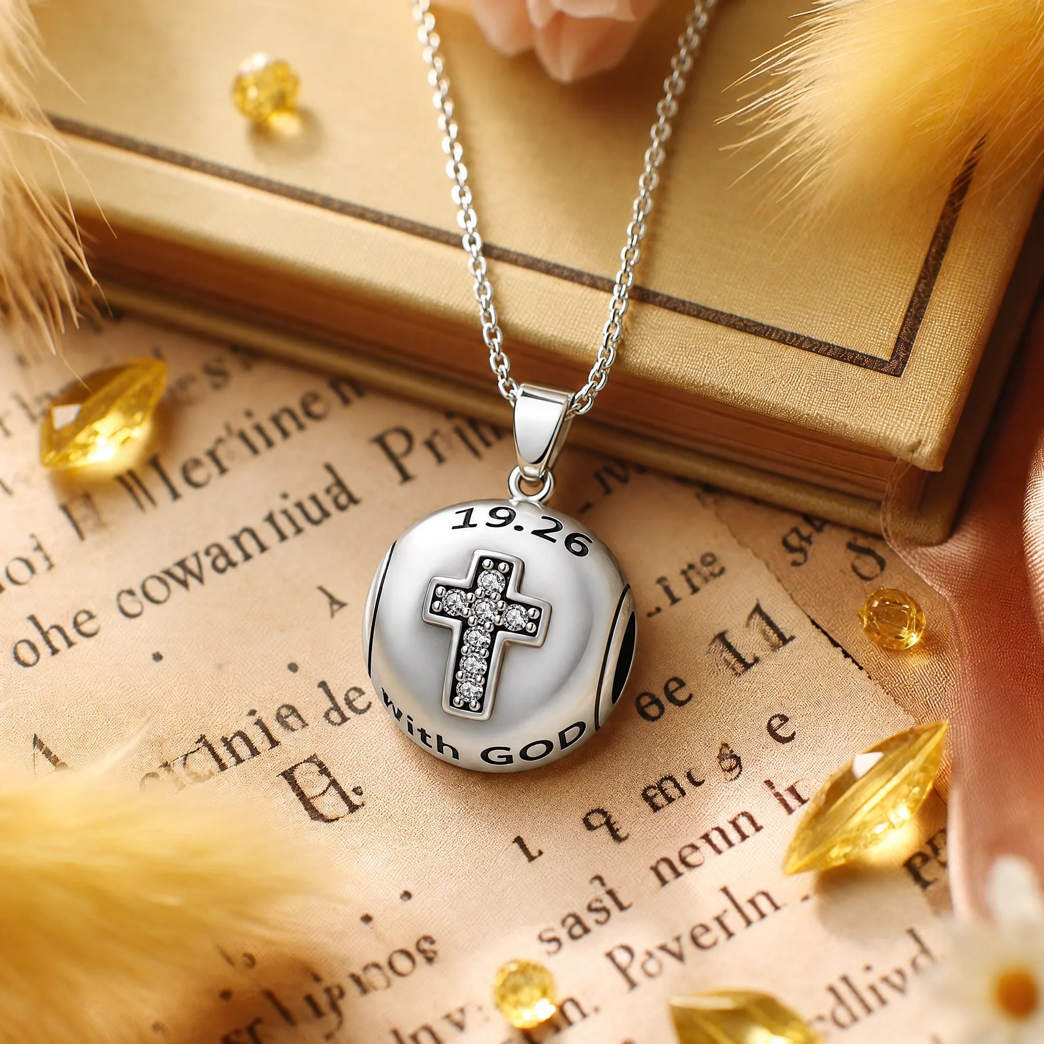 CALEO Spiritual & Mystic strict-ref lifestyle - Matthew 19:26 Cross Bead Charm - spiritual-mystic-grid-strict-ref-2007-r09-matthew-19-26-cross-bead-charm