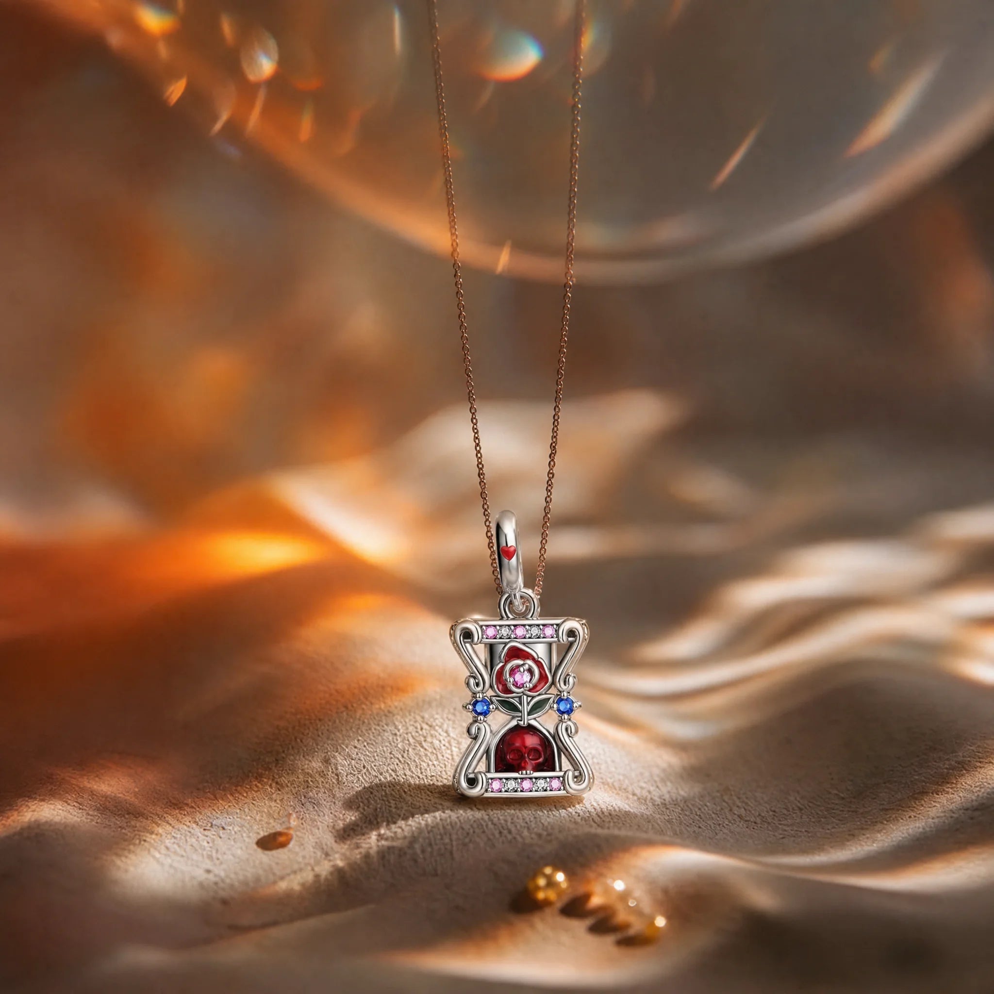 CALEO Spiritual & Mystic strict-ref lifestyle - Red Rose Skull Hourglass Charm - spiritual-mystic-grid-strict-ref-2007-r31-red-rose-skull-hourglass-charm