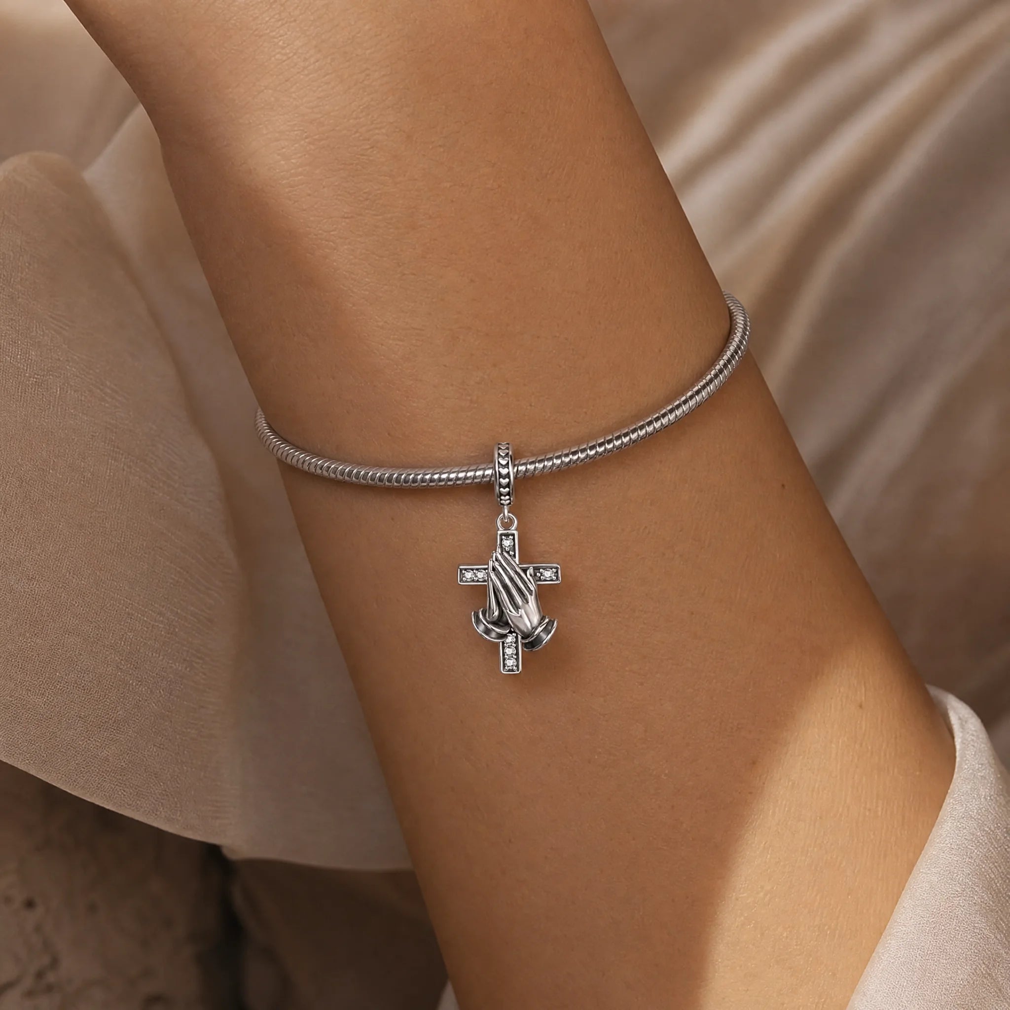 CALEO Spiritual & Mystic lifestyle - Praying Hands Cross Charm - spiritual-mystic-mixed-r22-praying-hands-cross-charm
