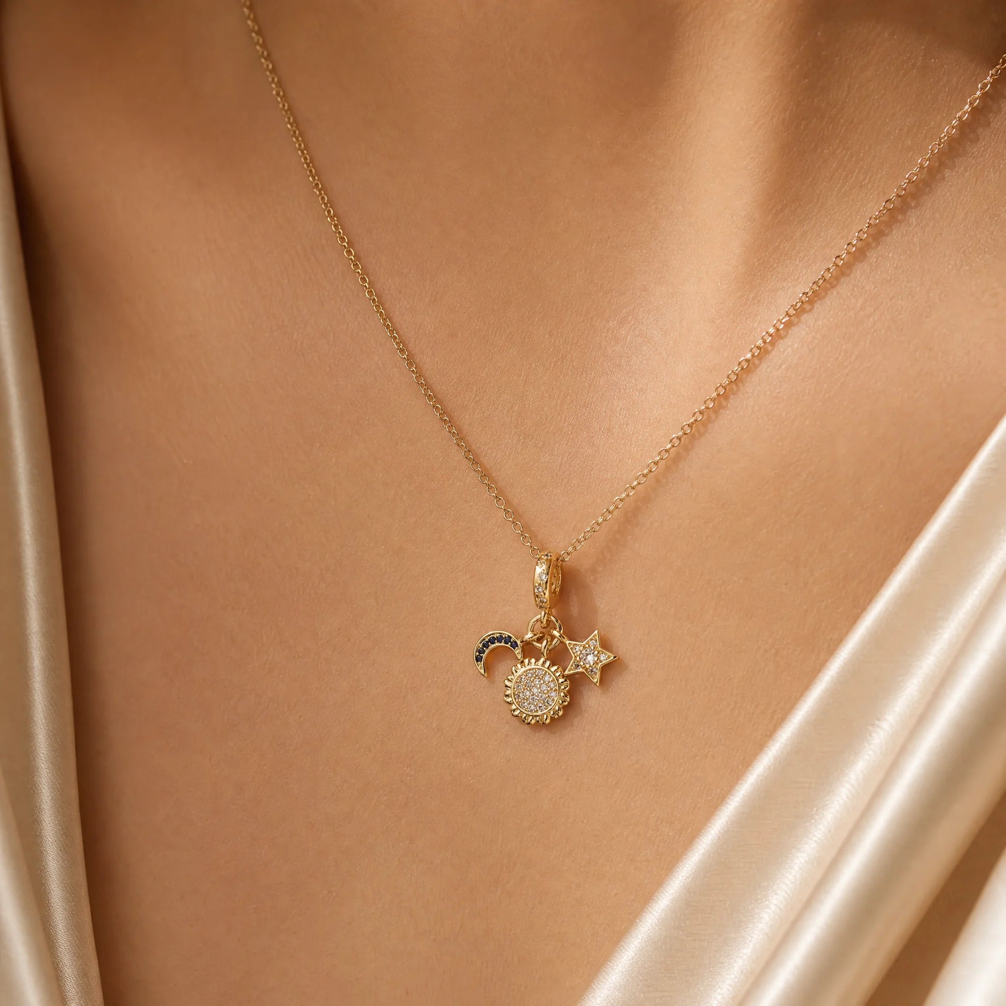 CALEO Spiritual & Mystic lifestyle - Celestial Sun, Moon & Star Dangle Charm - spiritual-mystic-necklace-r04-celestial-sun-moon-and-star-dangle-charm