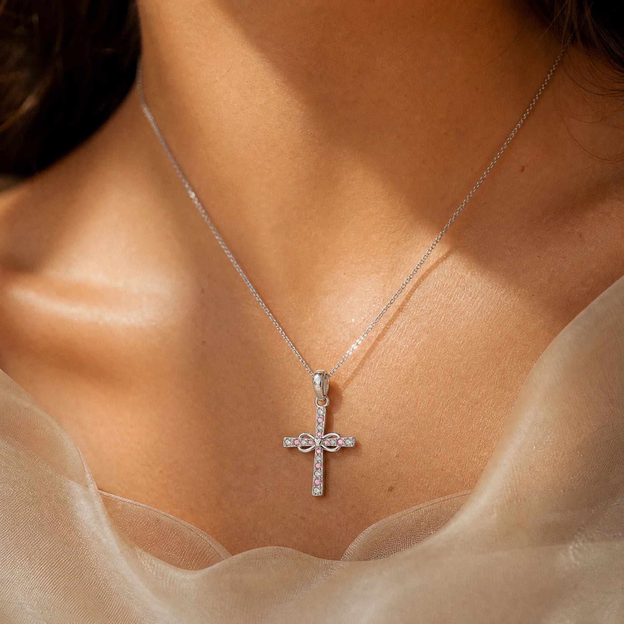 CALEO Spiritual & Mystic lifestyle - Pink Crystal Cross Dangle Charm - spiritual-mystic-necklace-r10-pink-crystal-cross-dangle-charm
