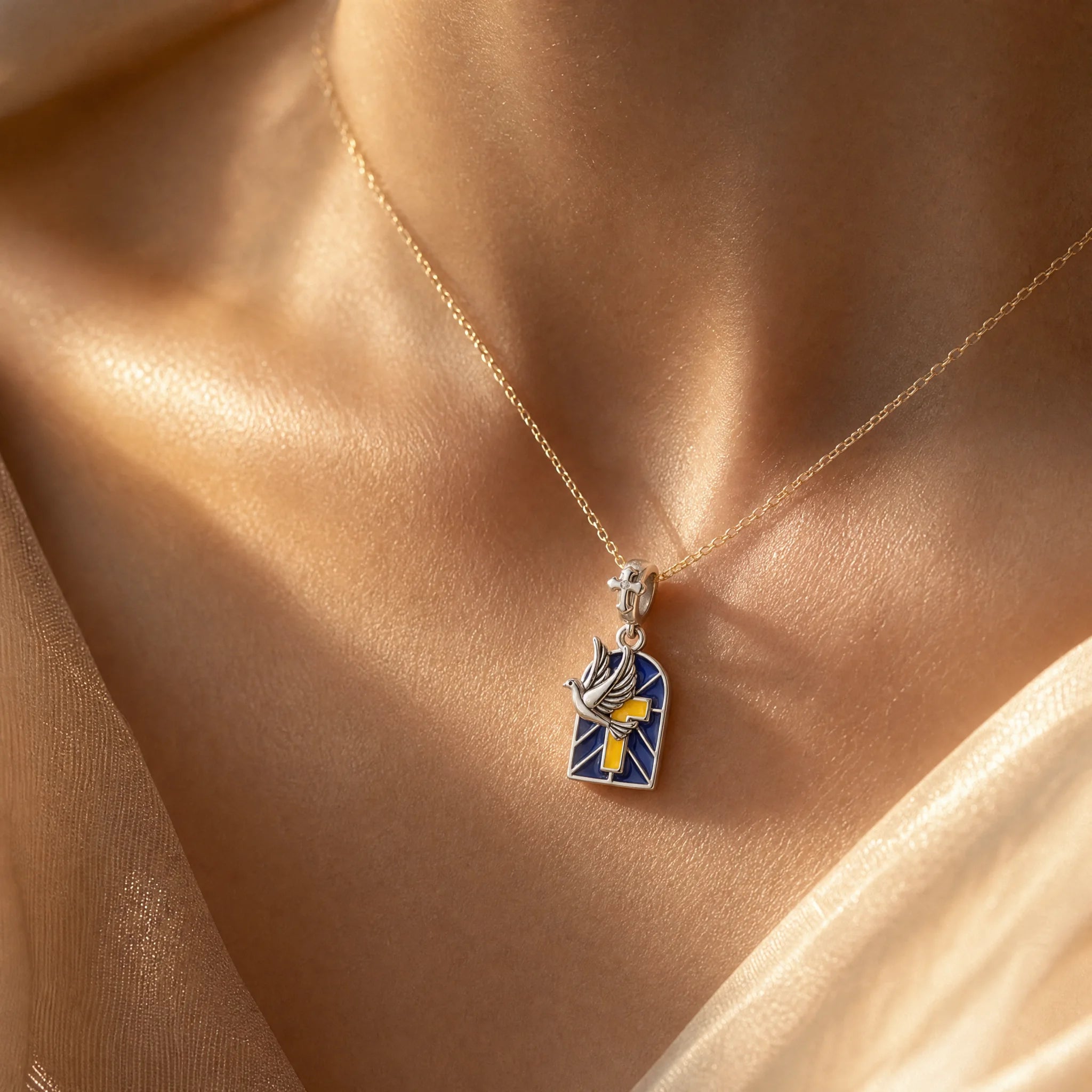 CALEO Spiritual & Mystic lifestyle - Virgin Mary Cross Window Dangle Charm - spiritual-mystic-necklace-r13-virgin-mary-cross-window-dangle-charm