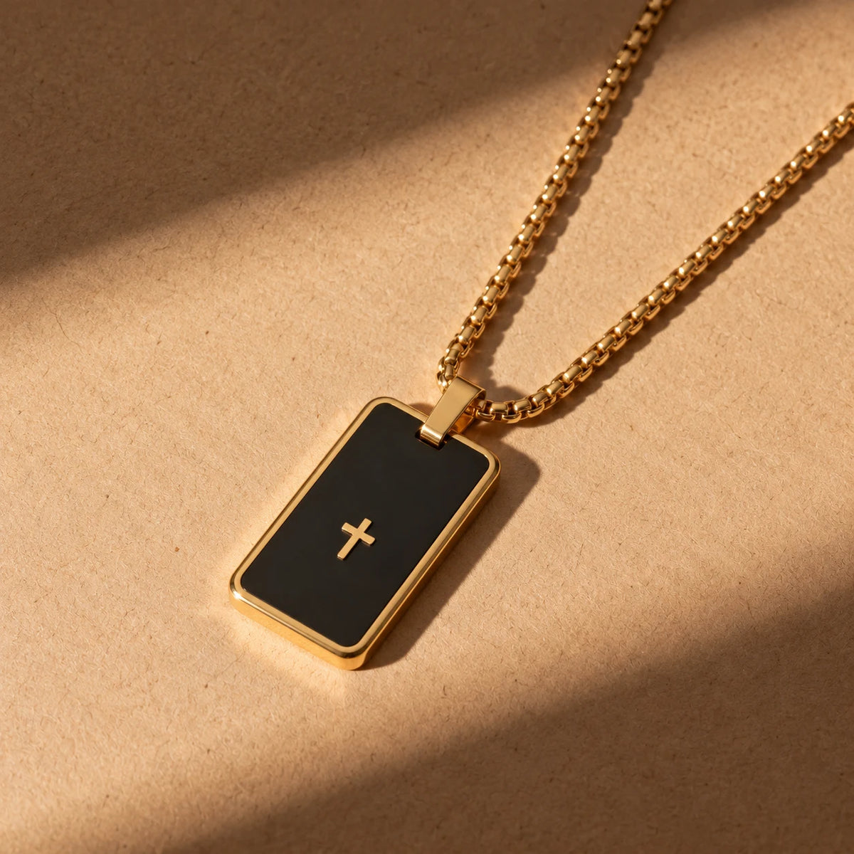 Steadfast Cross Tag Necklace - still life gold sun