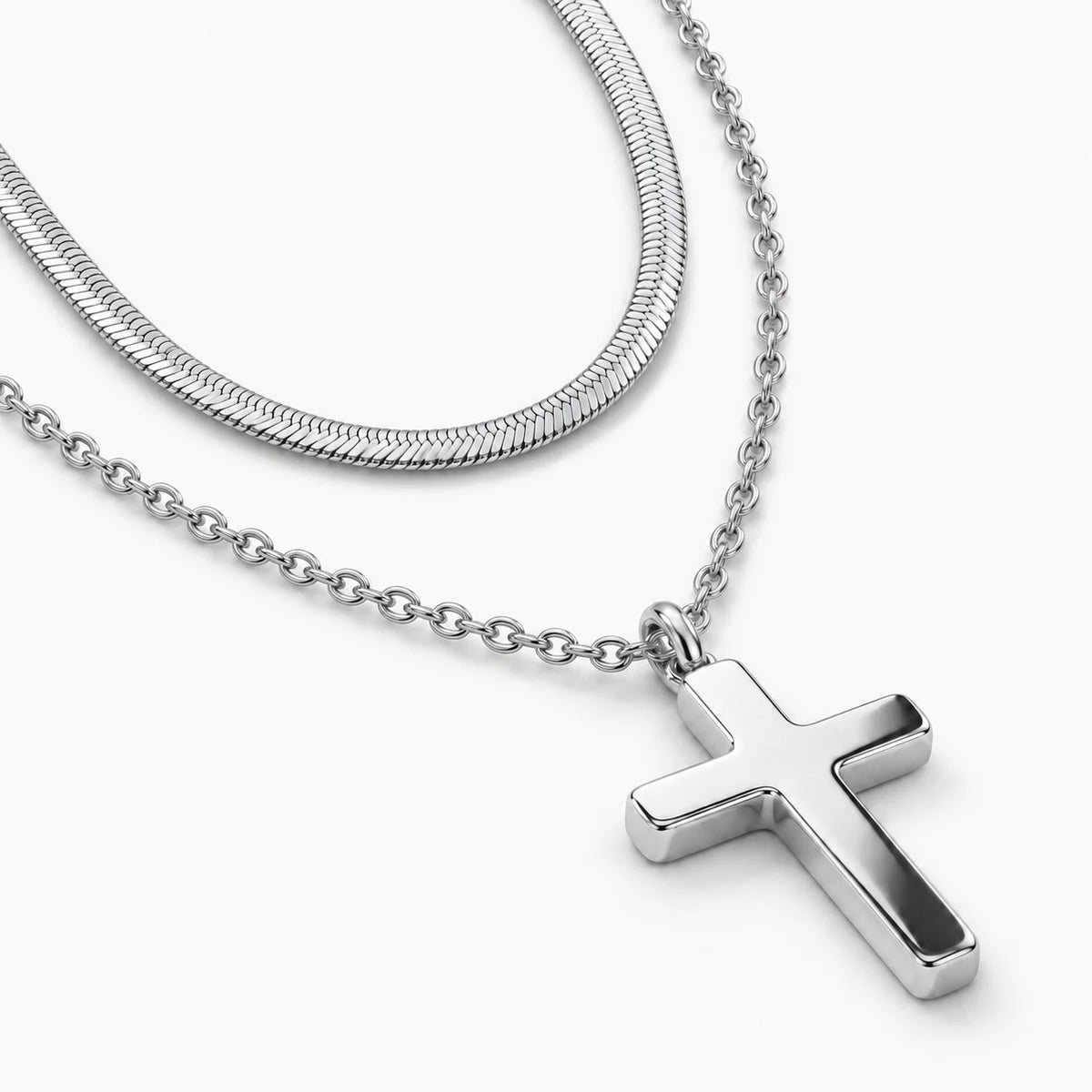 Steadfast Layered Cross Necklace - thumbnail silver