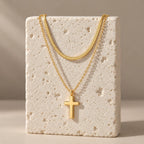 Steadfast Layered Cross Necklace - display gold limestone