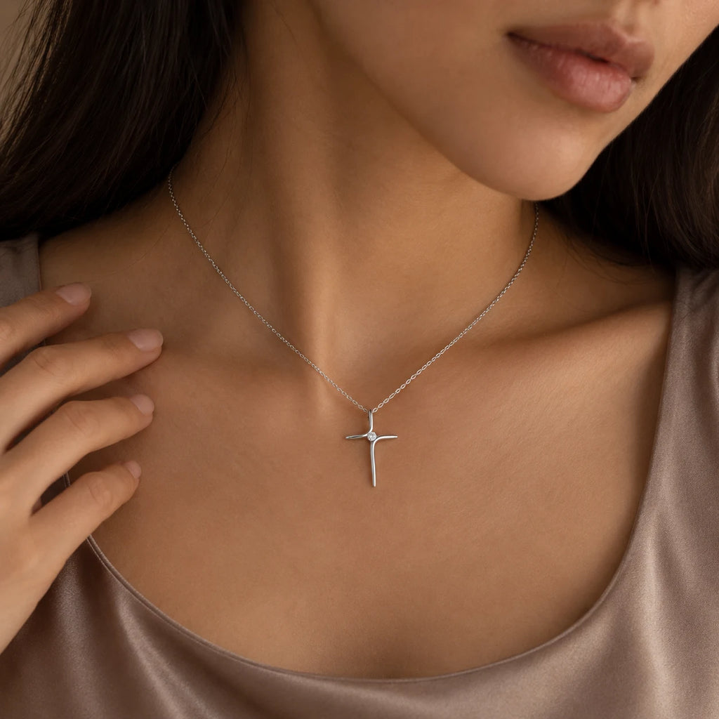 Stillpoint Cross Necklace - lifestyle silver