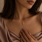 Stillpoint Cross Necklace - lifestyle rose satin