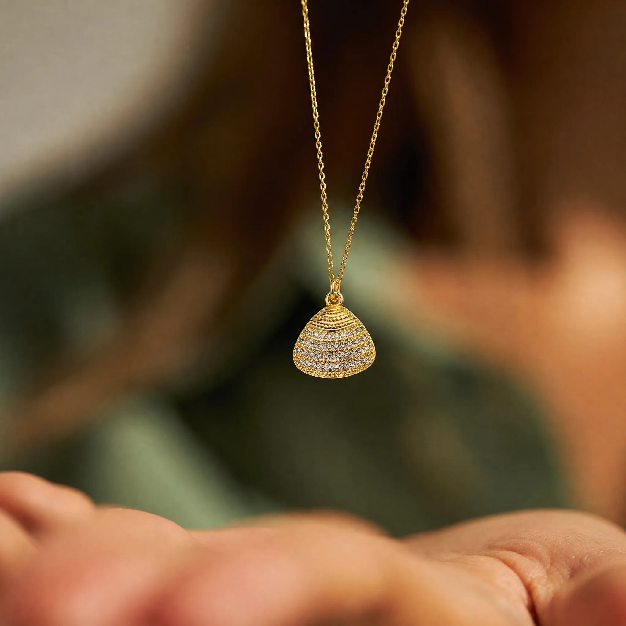 CALEO lifestyle necklace image - Striped Crystal Clam Shell Dangle Charm - 2026-07-22
