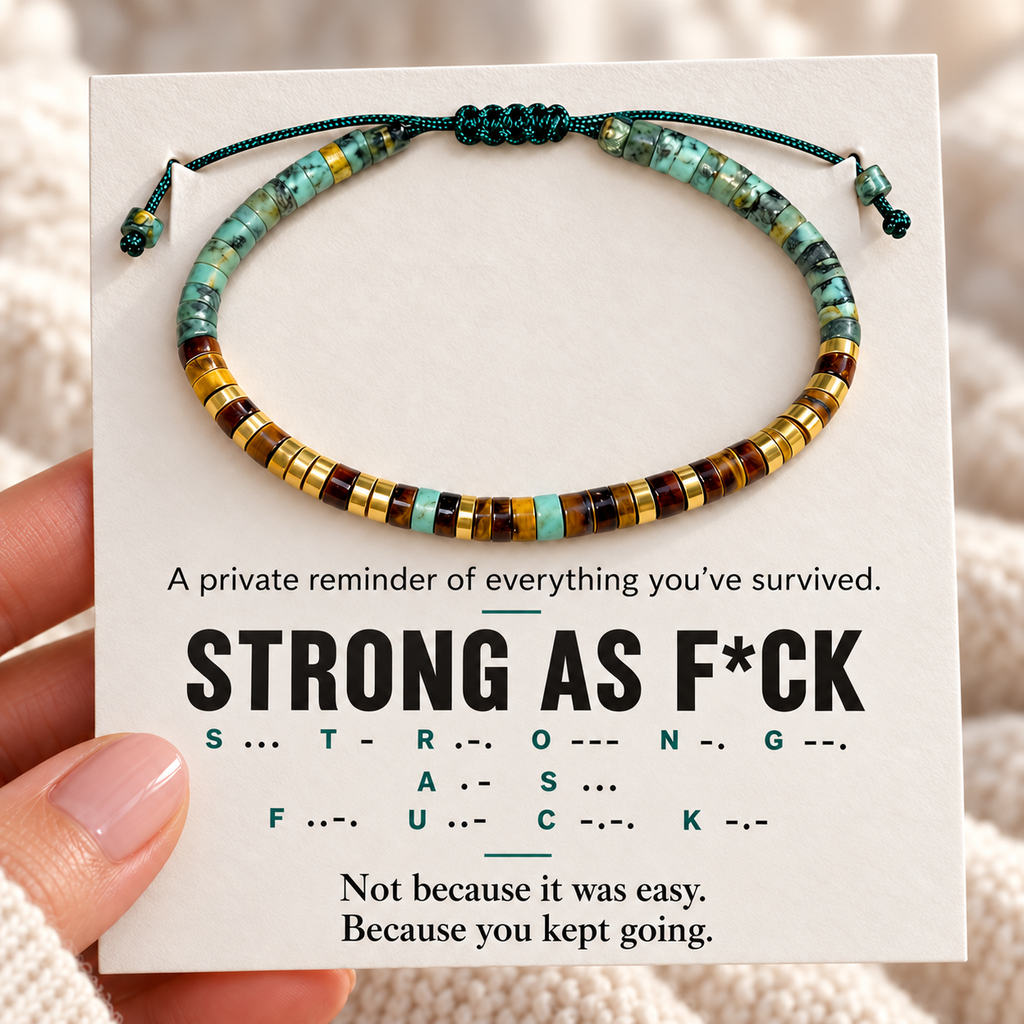 Strong As F*ck Morse Code Bracelet — survival message and Morse code card