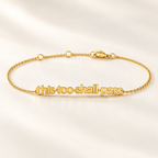 Gold This Too Shall Pass Letter Bracelet on white