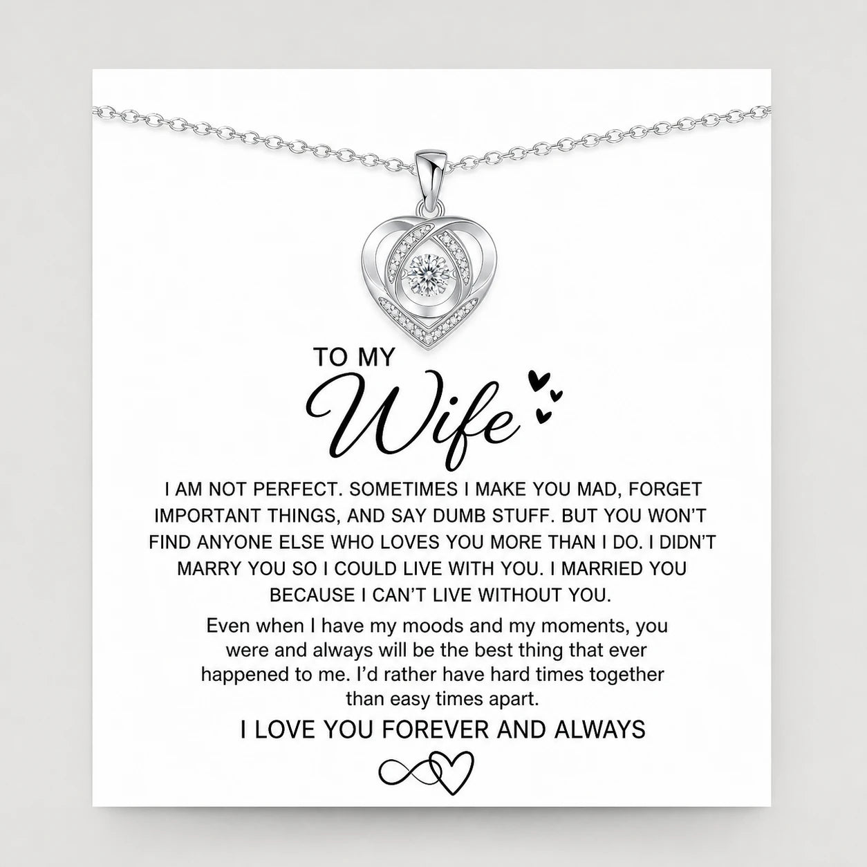 CALEO To My Wife Heart Necklace Gift Set to-my-wife-08-silver-quote