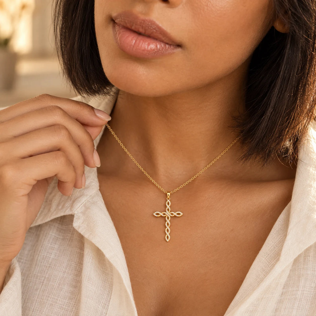 Twining Grace Cross Necklace - lifestyle gold