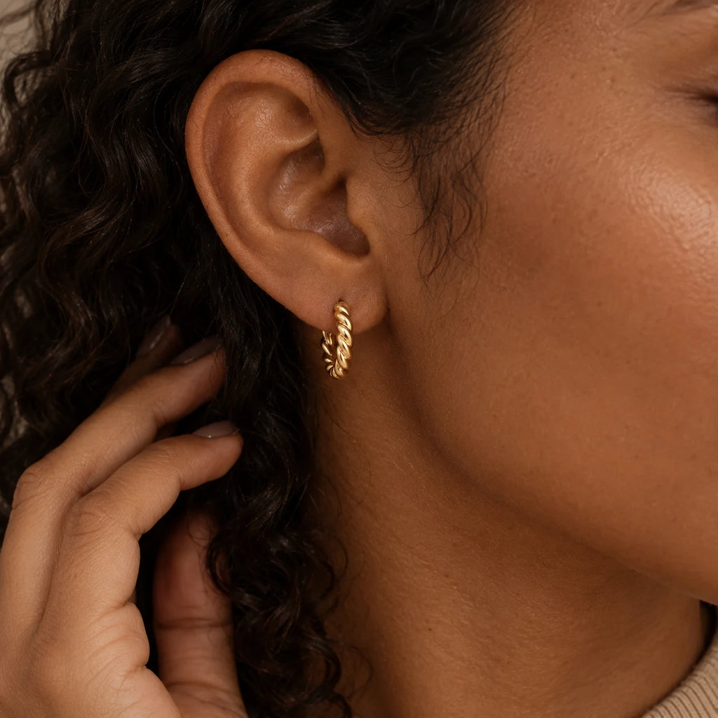 Twisted Grace Hoops - lifestyle ear gold