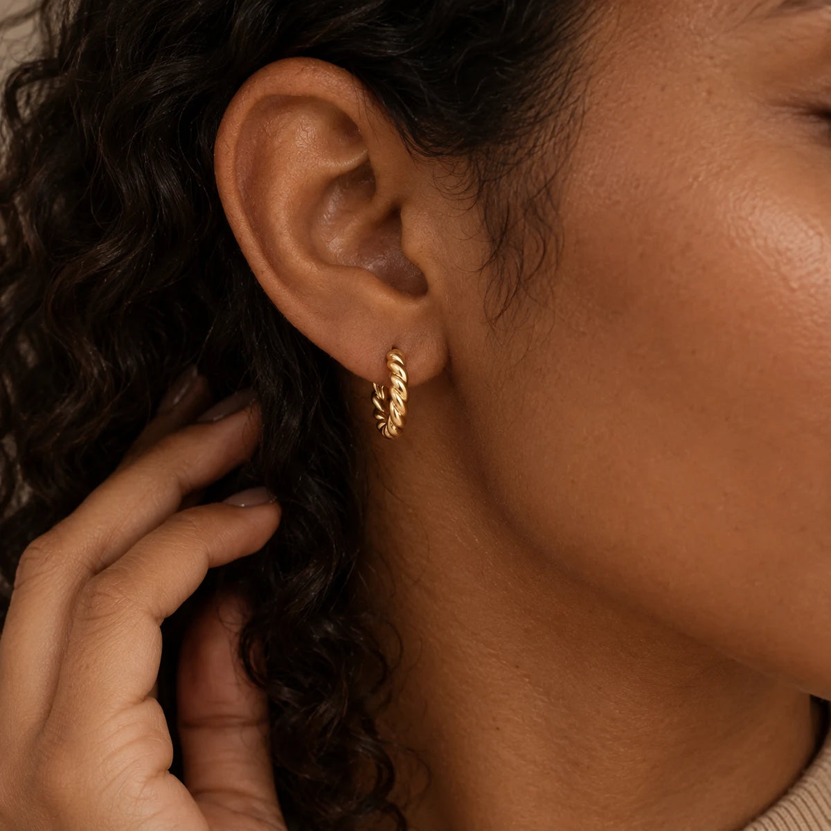 Twisted Grace Hoops - lifestyle ear gold
