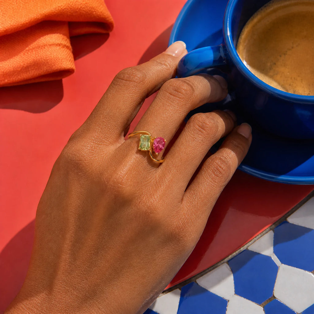 Personalised Two Birthstone Toi et Moi Ring
