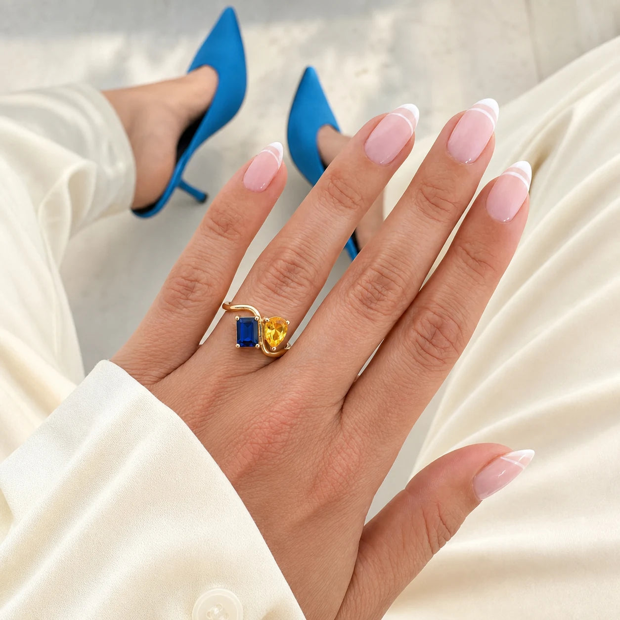 Personalised Two Birthstone Toi et Moi Ring