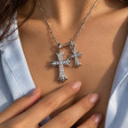 Twofold Grace Cross Necklace - lifestyle silver hand