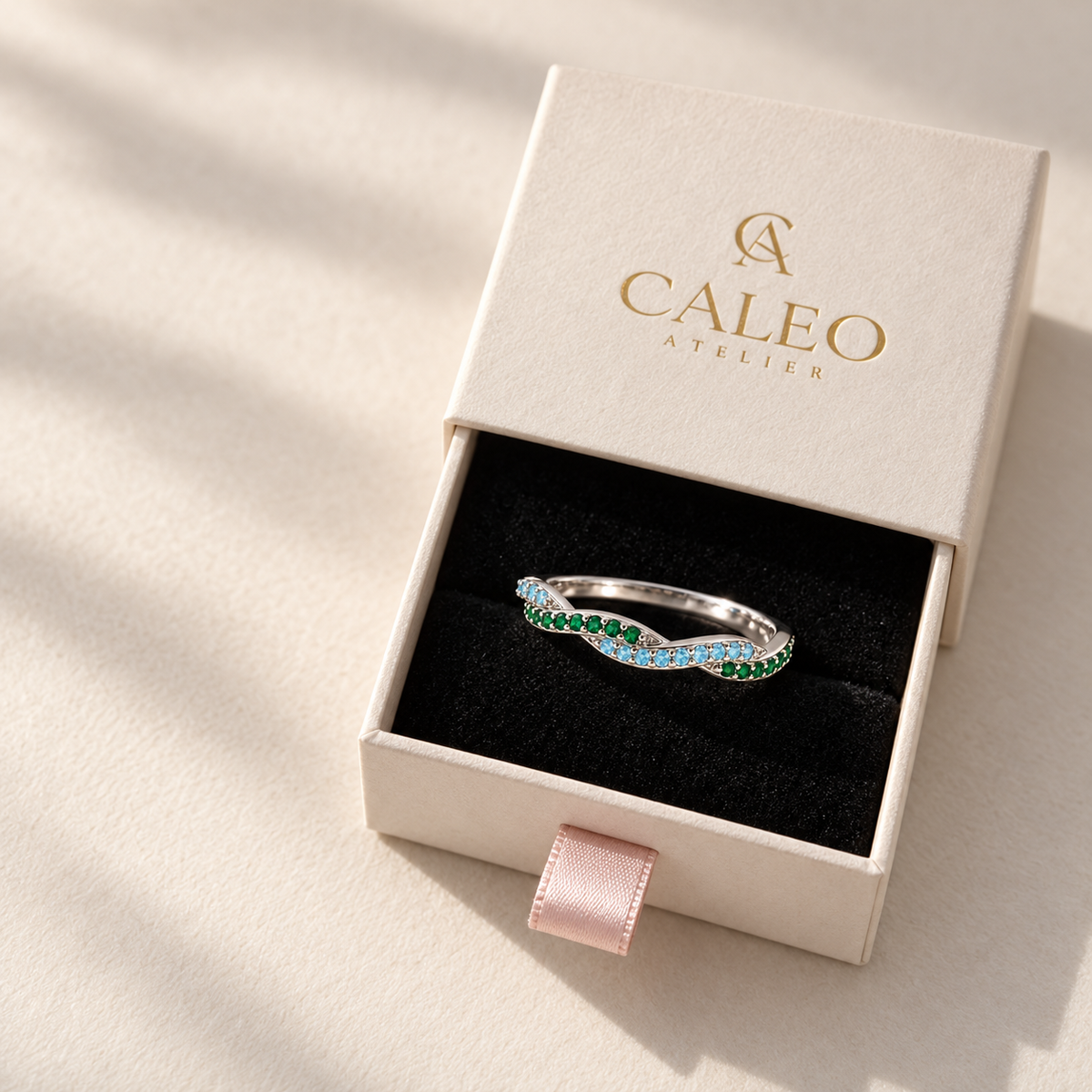 Wavy Birthstone Promise Ring — CALEO gift packaging